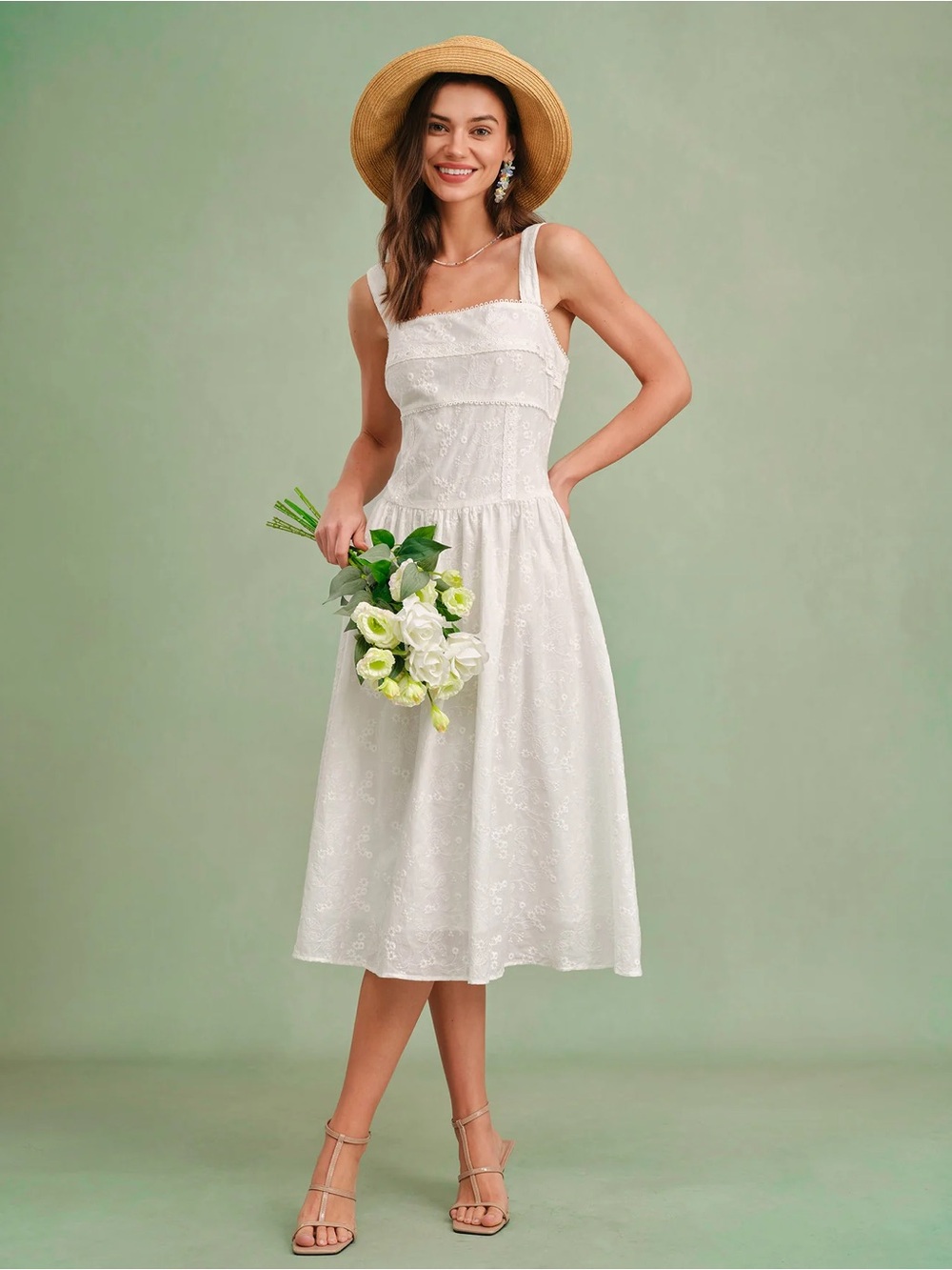 Rihoas White Square Neck Slip Midi Dress - Picture 4 of 6